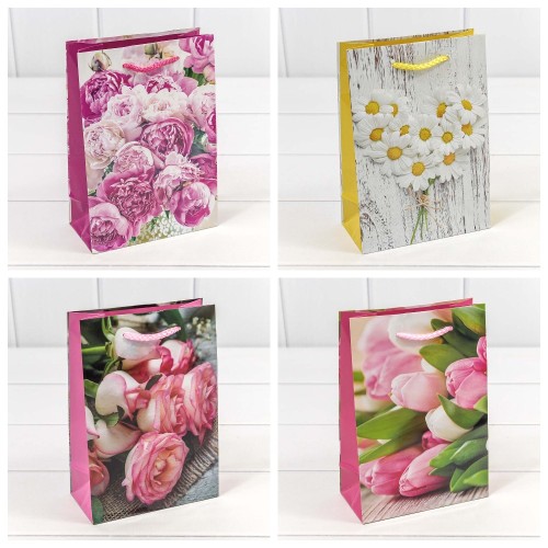 00019G Пакет подарочный "Цветы" 128 гр/м2 14*20*7 см (микс) 1/20 1/600