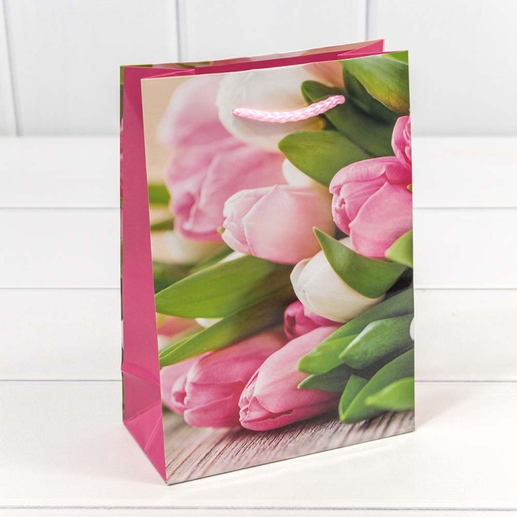 00019G Пакет подарочный "Цветы" 128 гр/м2 14*20*7 см (микс) 1/20 1/600