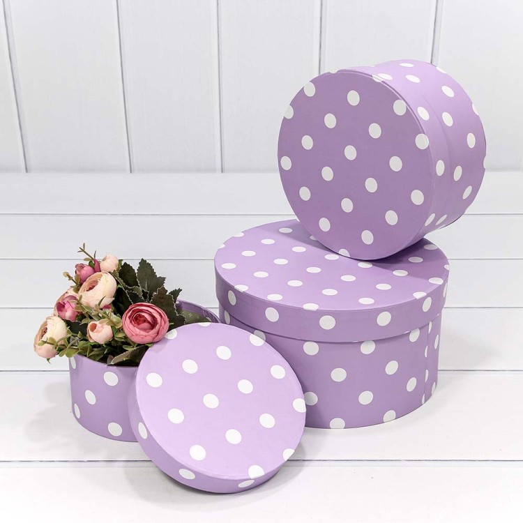 7212247/1708 Коробки Круглые Набор 1/3 21*11,5 "Горох" Сиреневый 1/18