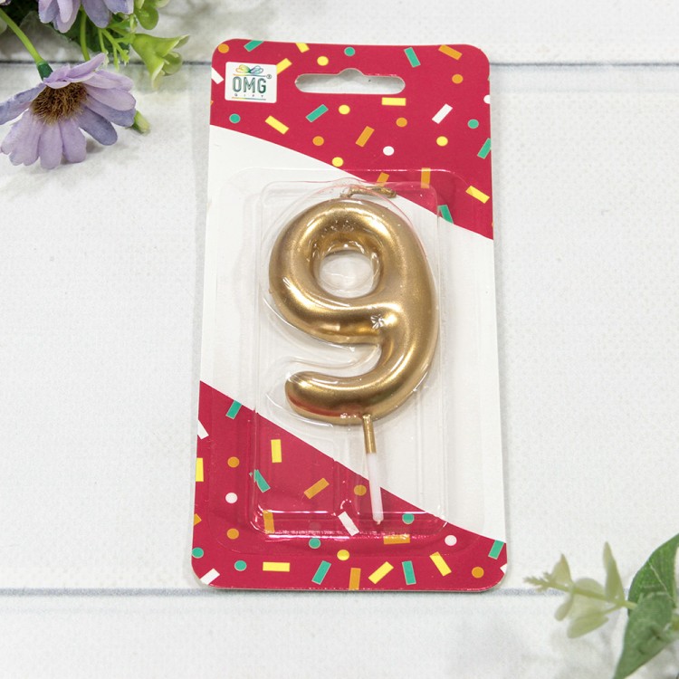 20013/9 Свеча для торта Цифра 9 Золотой 6см 1/12 1/120