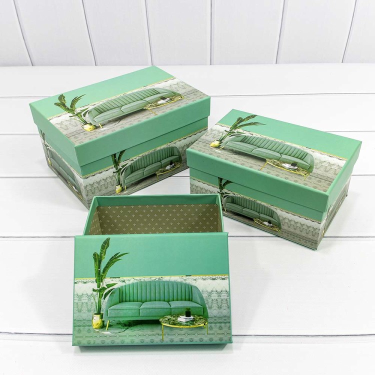 7213367/0413 Набор коробок Прямоугольные 1/3 22*15*11,5 "Интерьер" Аквамариновый 1/18