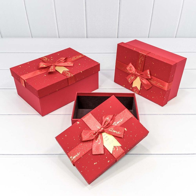 72191/22 Коробки Прямоугольные Набор 1/3 22,5*16*9,5 с бантом Красный 1/20