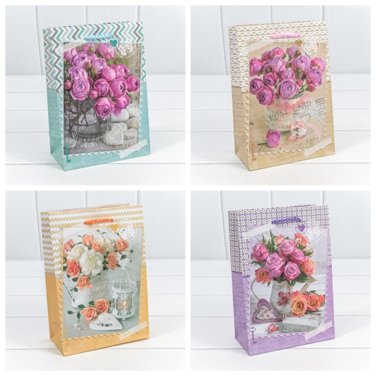 00026G Пакет подарочный 128 гр 14*20*7 см "Цветы" 1/20 1/600