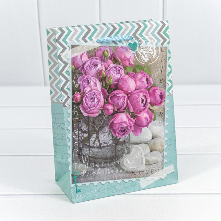 00026G Пакет подарочный 128 гр 14*20*7 см "Цветы" 1/20 1/600