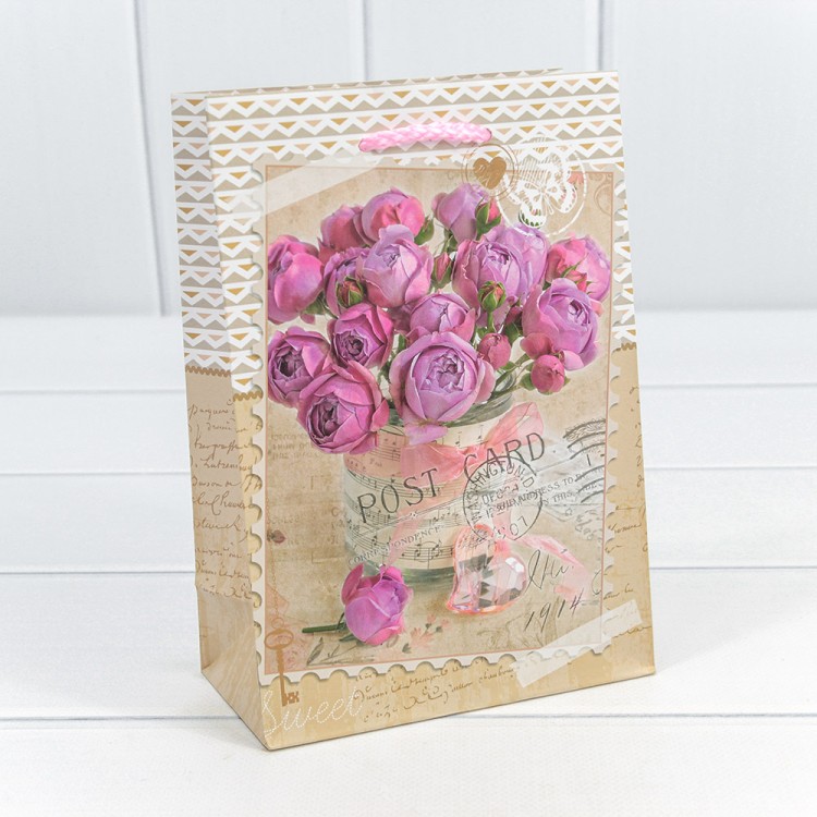 00026G Пакет подарочный 128 гр 14*20*7 см "Цветы" 1/20 1/600