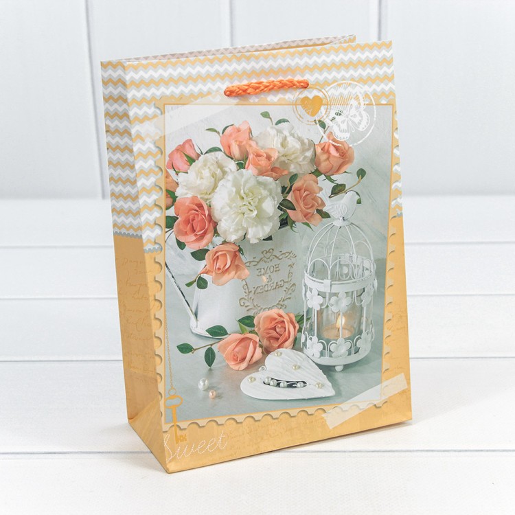 00026G Пакет подарочный 128 гр 14*20*7 см "Цветы" 1/20 1/600