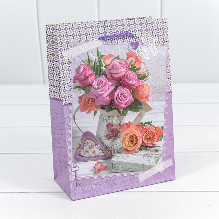 00026G Пакет подарочный 128 гр 14*20*7 см "Цветы" 1/20 1/600