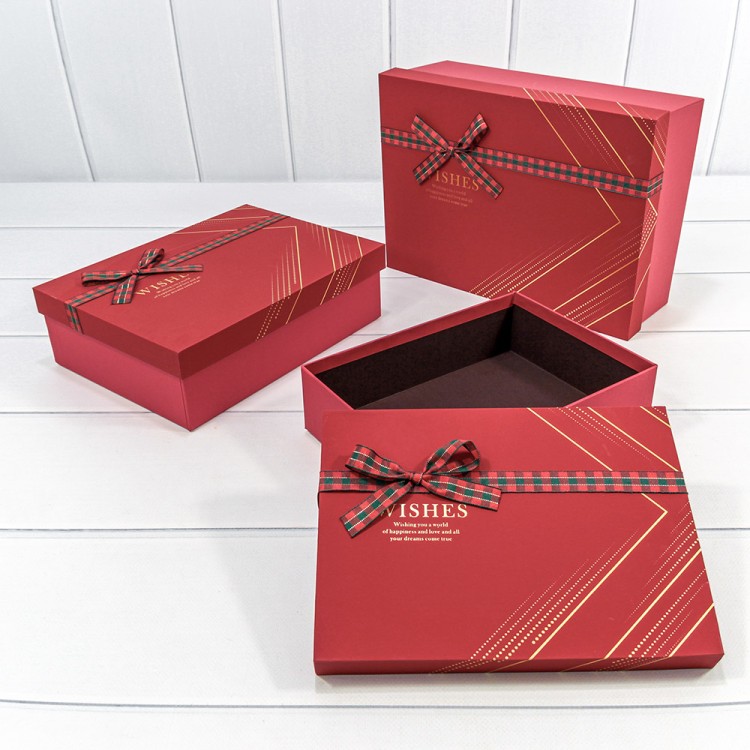 720625/2 Коробки Прямоугольные Набор 1/3 29*21*9,5 с бантом "Wishes" Красный 1/12