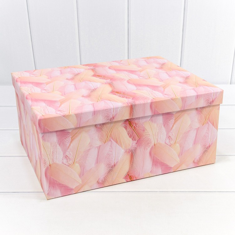 721604/2403 Коробки Прямоугольные Набор 1/10 34*26*15,3 "Перья" Розовый 1/6
