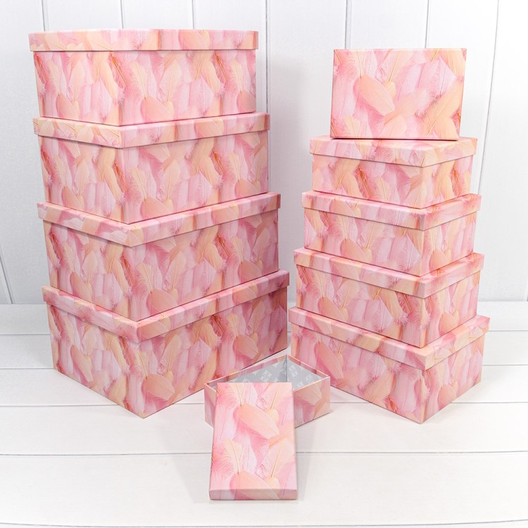 721604/2403 Коробки Прямоугольные Набор 1/10 34*26*15,3 "Перья" Розовый 1/6