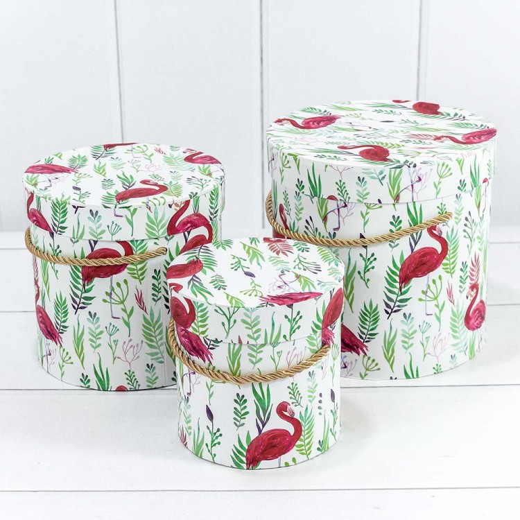 720130/25 Коробки Цилиндр Набор 1/3 18*17,2 "Фламинго на белом фоне" 1/12