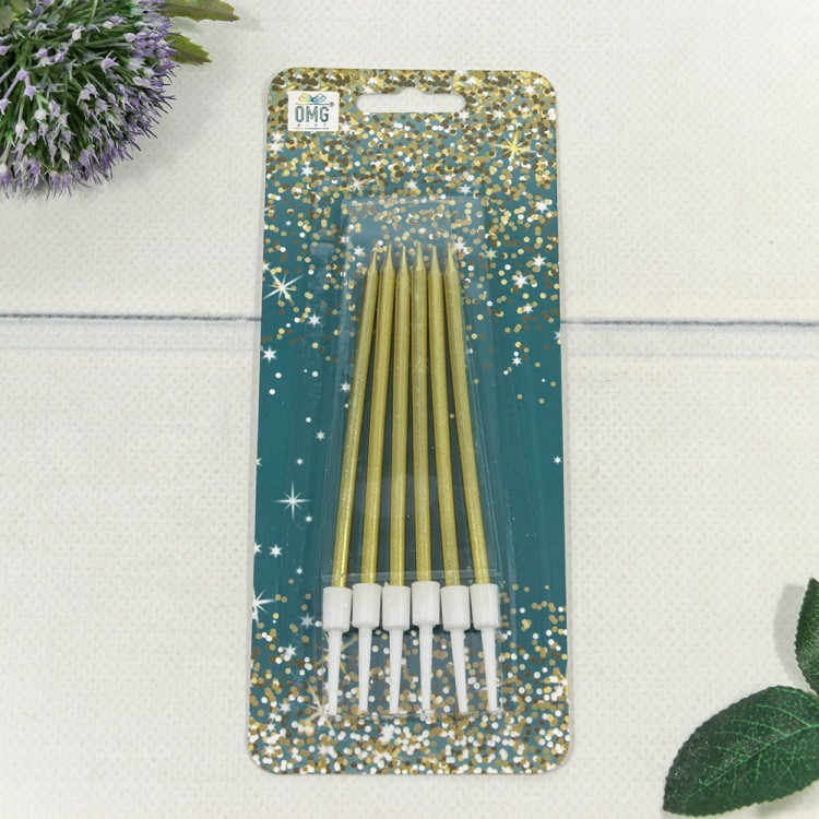 20010-18/2 Свечи для торта набор (6 шт.) 10см Золотой 1/24 1/288