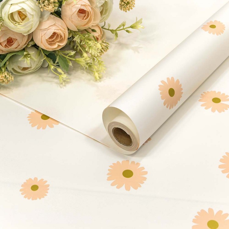 001386/4 Плёнка 0,58*10м матовая "Ромашки" 60мкм Белый 1/30