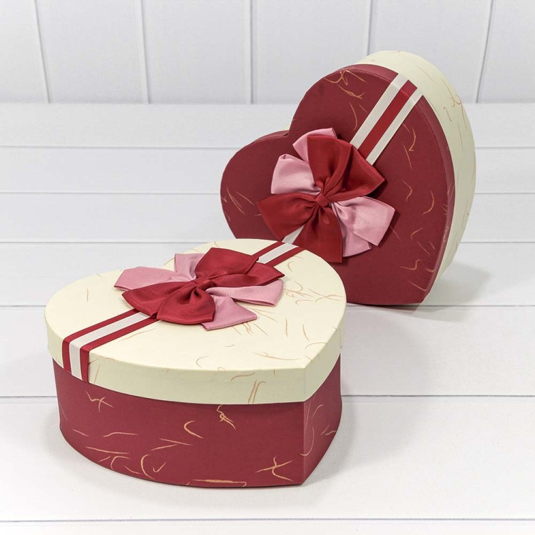 720612/28 Коробки "Сердце" Набор 1/3 22*20*9 с двойным бантом (ассортимент 2) 1/36