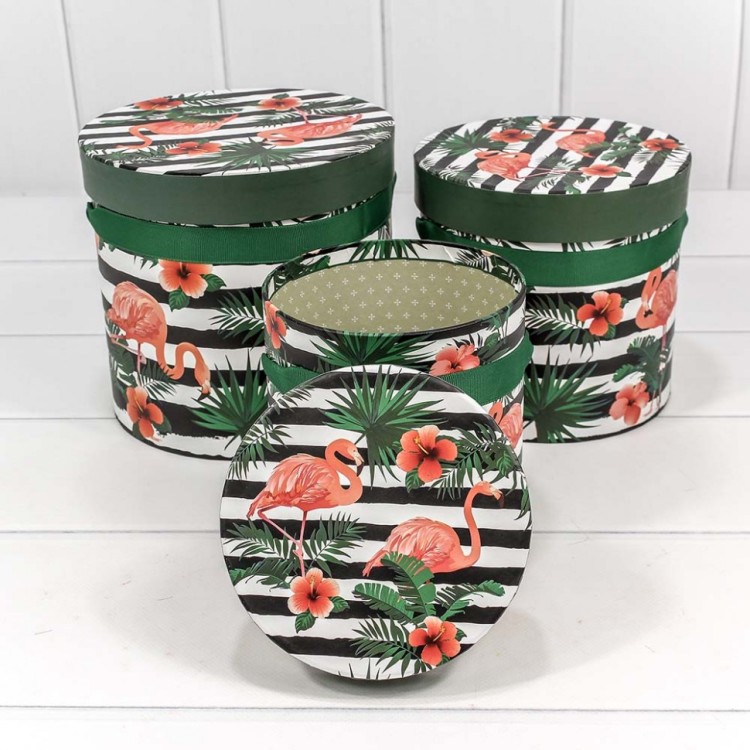 720112/48 Коробки Цилиндр Набор 1/3 18*17 "Фламинго на чёрно-белом фоне" 1/12