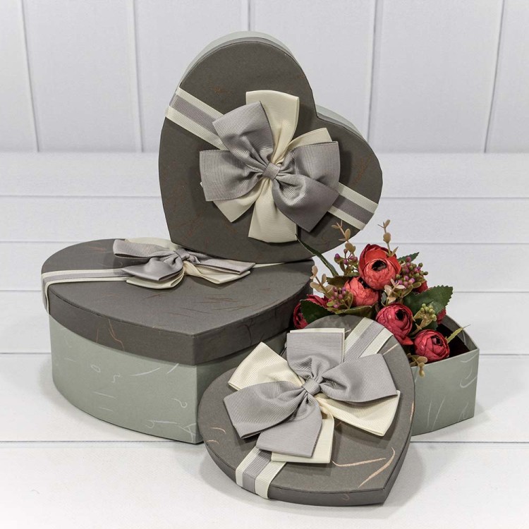 720612/30 Коробки "Сердце" Набор 1/3 22*20*9 с двойным бантом (ассортимент 4) 1/36