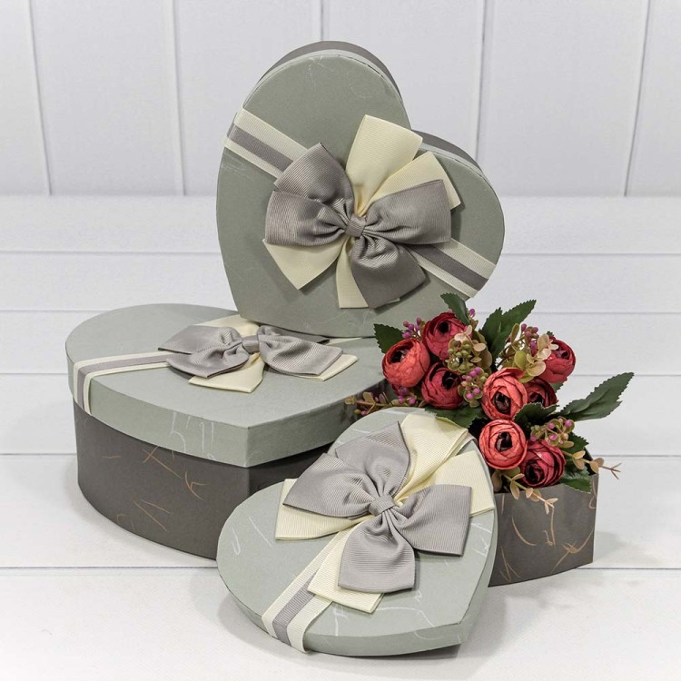 720612/30 Коробки "Сердце" Набор 1/3 22*20*9 с двойным бантом (ассортимент 4) 1/36