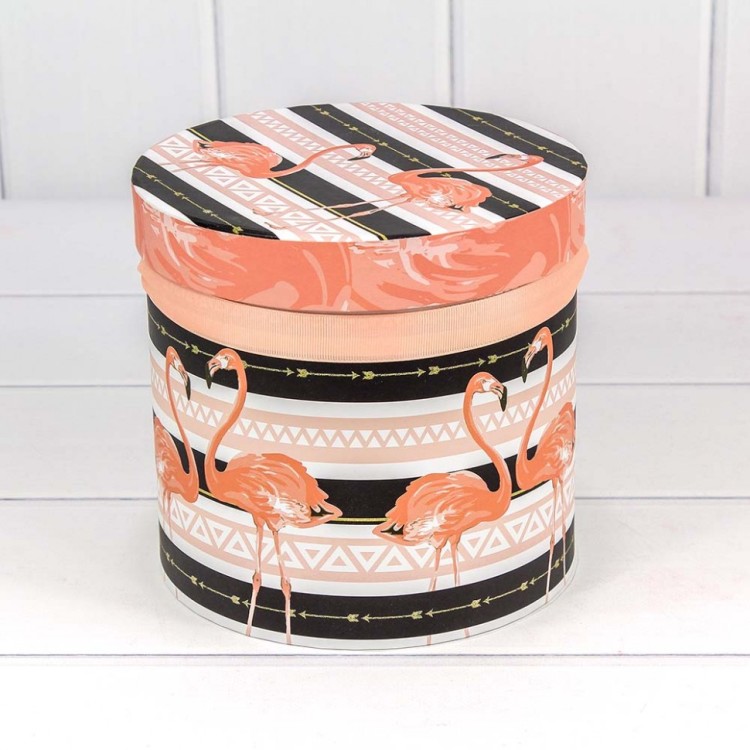 720112/47 Коробки Цилиндр Набор 1/3 18*17 "Фламинго на полосатом фоне" 1/12