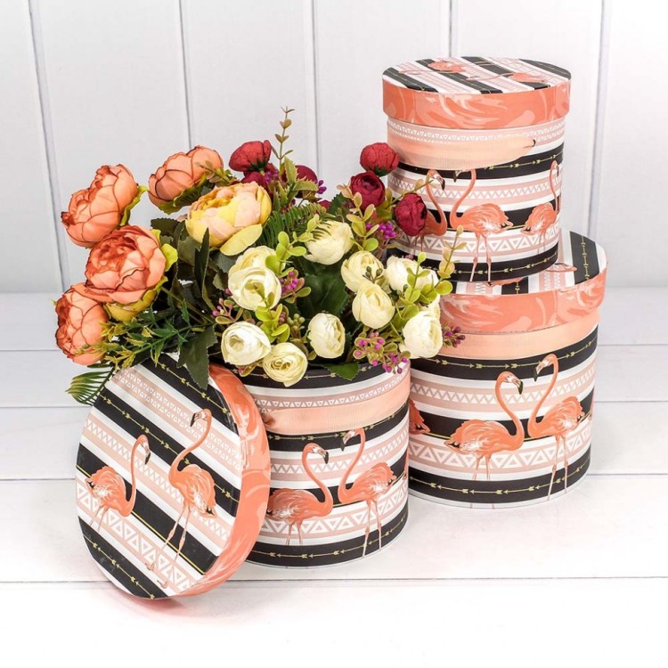 720112/47 Коробки Цилиндр Набор 1/3 18*17 "Фламинго на полосатом фоне" 1/12