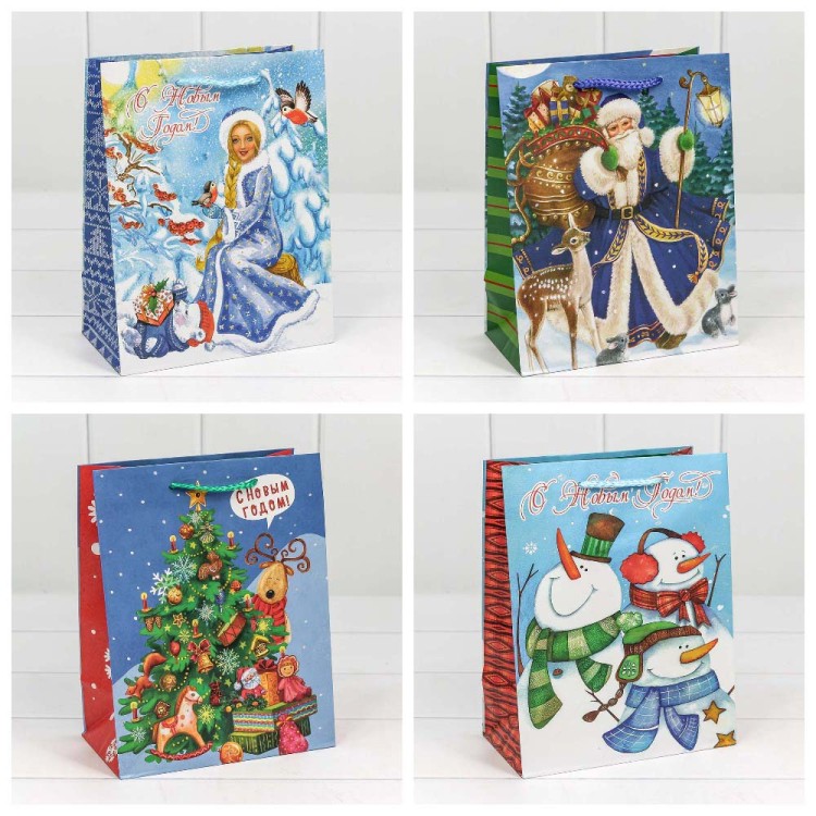 300374E Пакет подарочный "С новым годом!" (микс) 18*23*10 см 1/20 1/360