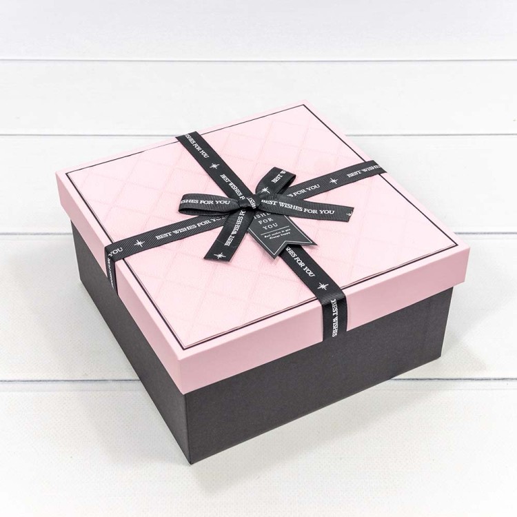 721612/1 Коробки Квадратные Набор 1/3 19*19*9,5 "Best Wishes For You" Розовый/Чёрный 1/18