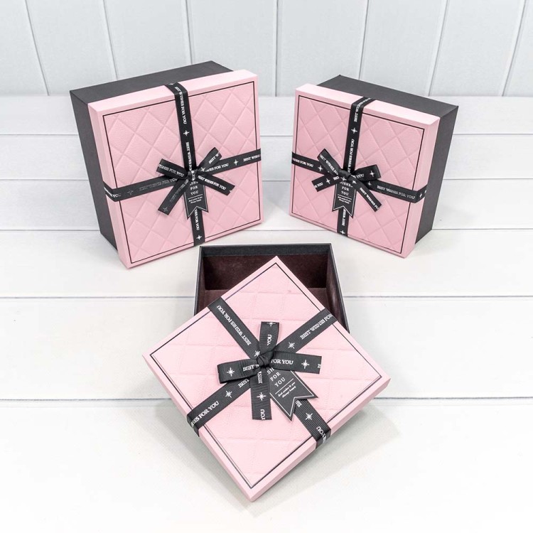 721612/1 Коробки Квадратные Набор 1/3 19*19*9,5 "Best Wishes For You" Розовый/Чёрный 1/18
