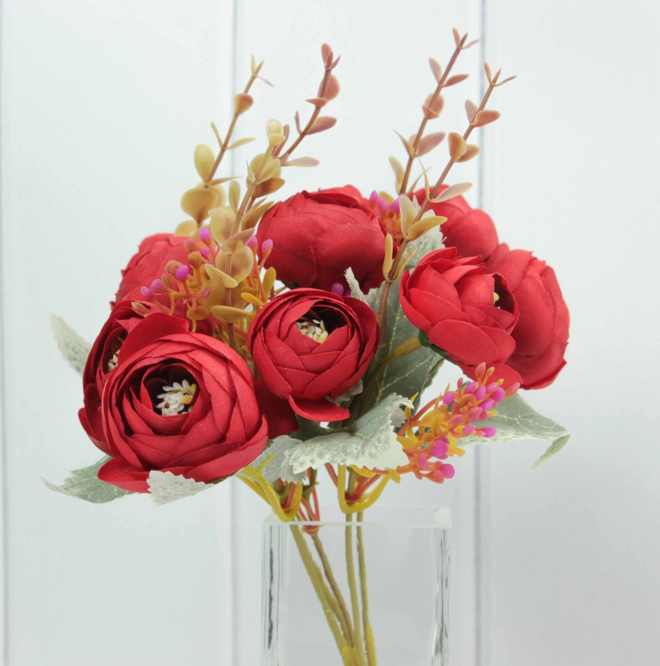 303-10-300/15 Искусственные цветы Пионы 10 цветов Красный 30см 1/1 