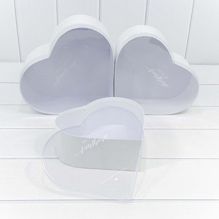 7209825/1 Коробки "Сердце" Набор 1/3 28*25,2*11 с прозрачной крышкой Белый 1/12