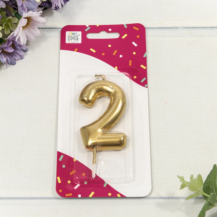 20013/2 Свеча для торта Цифра 2 Золотой 6см 1/12 1/120