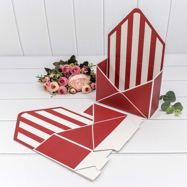 300399/20 Коробка "Конверт" 20*30*8 сборная "Линии" Красно-коричневый 1/10 1/180