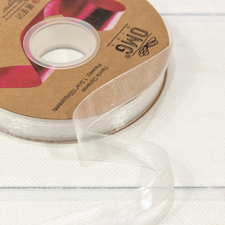 559-15/1042 Лента Органза 1,5см*100ярд Жемчужно-белый 1/18 1/72