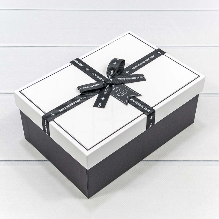 721913/2 Коробки Прямоугольные Набор 1/3 22,5*16*9,5 с чёрным бантом Белый/Чёрный 1/20