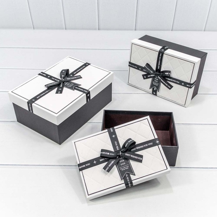 721913/2 Коробки Прямоугольные Набор 1/3 22,5*16*9,5 с чёрным бантом Белый/Чёрный 1/20