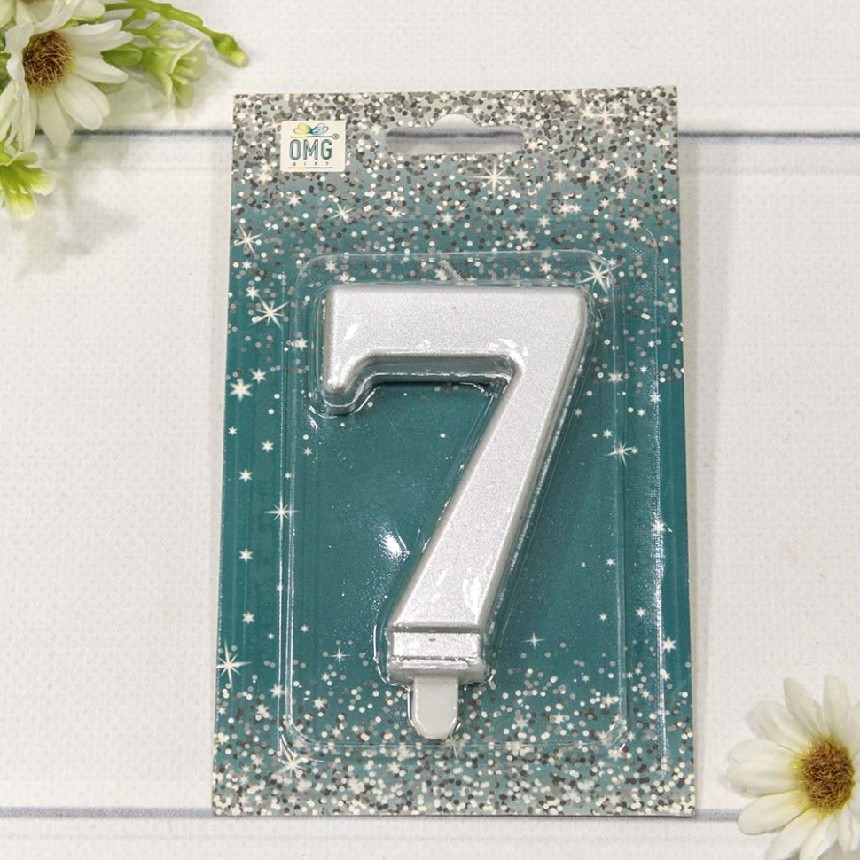 20010-71/7 Свеча для торта Цифра 7 "Гигант" 8см  Серебряный 1/12 1/288