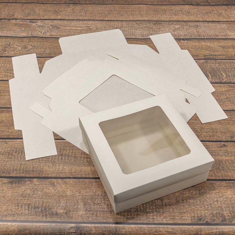 0007442 Коробка Квадратная 20*20*7 сборная с окошком Белый 1/20 1/200