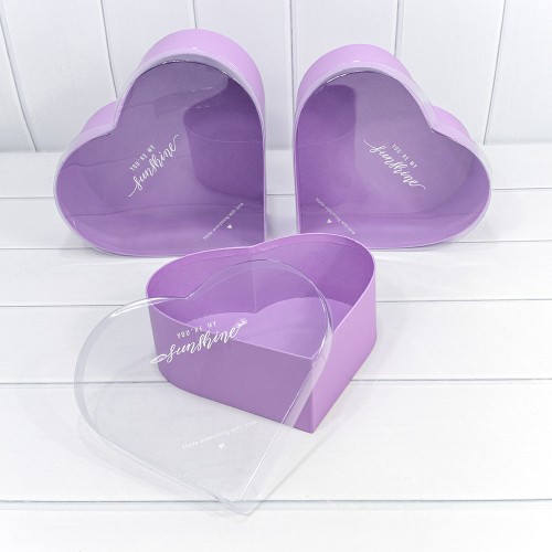 7209825/4 Коробки "Сердце" Набор 1/3 28*25,2*11 с прозрачной крышкой Сиреневый 1/12