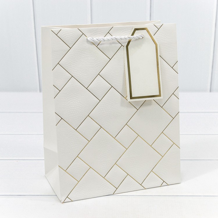 300590E/1 Пакет подарочный с тиснением "Квадраты" Белый 18*23*10 210г 1/12 1/480