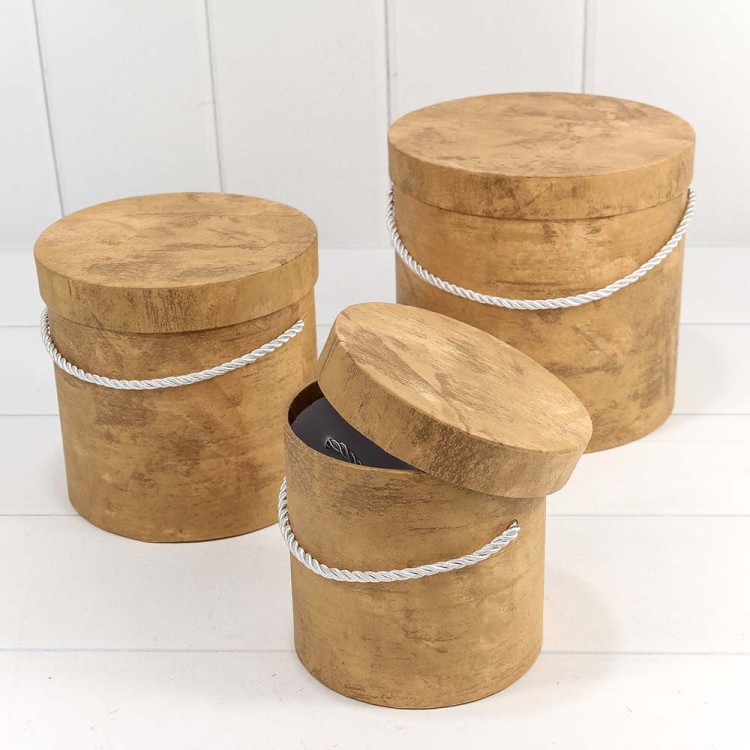 7201360/2 Набор коробок 1/3 цилиндр из дизайнерской бумаги 18,3*17,2 см жёлто-коричневый 1/27