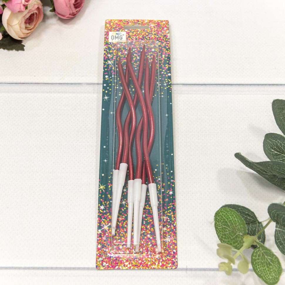 20010-27/4 Свечи для торта набор (6 шт.) 13см "Спираль" Красный 1/12 1/240