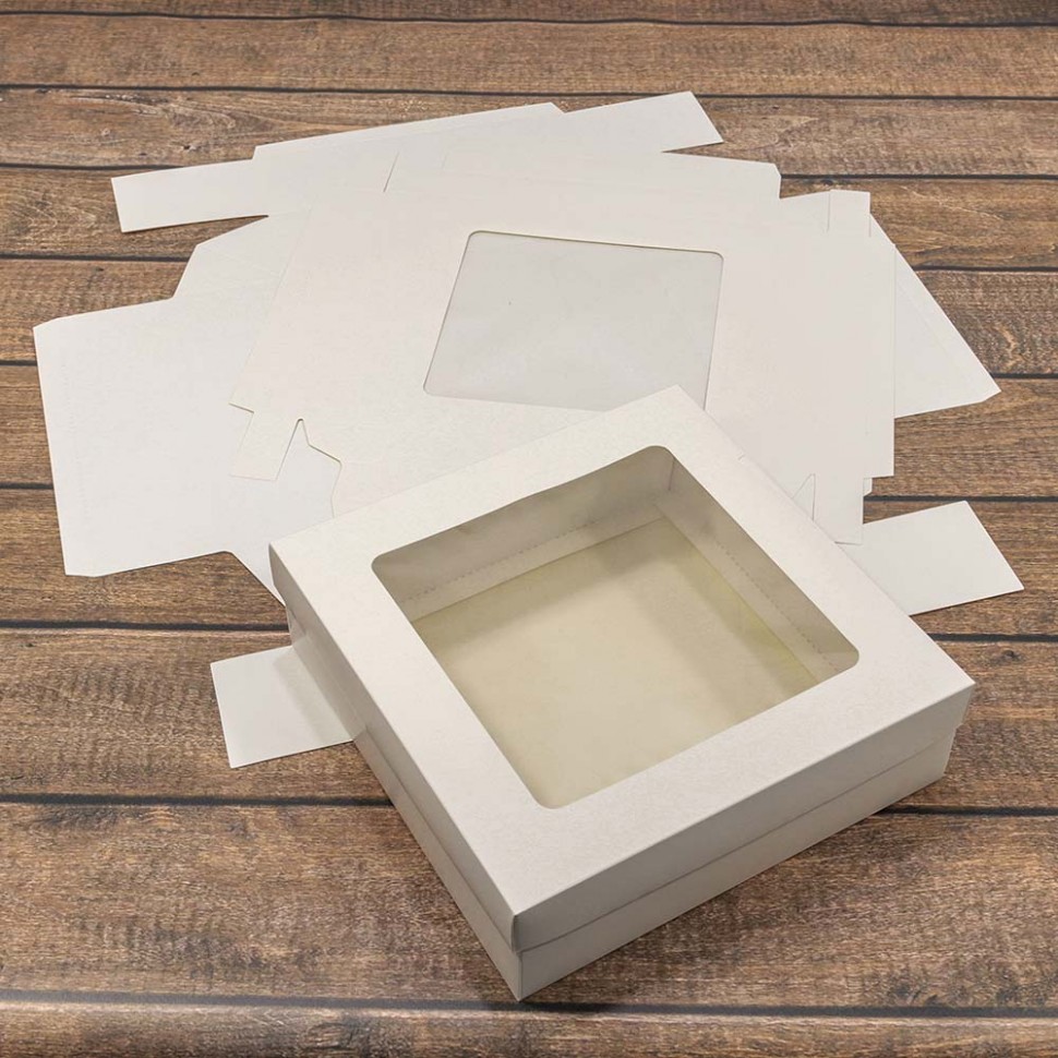 0007443 Коробка Квадратная 22,5*22,5*7 сборная с окошком Белый 1/20 1/200