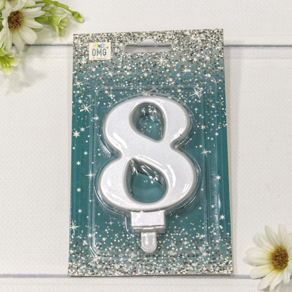 20010-71/8 Свеча для торта Цифра 8 "Гигант" 8см Серебряный 1/12 1/288