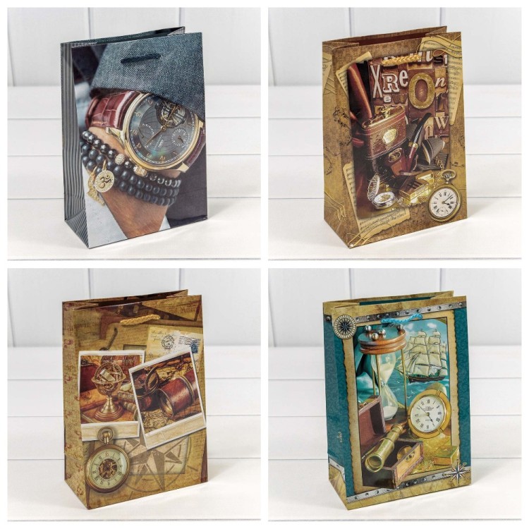 00044G Пакет подарочный "Мужской" глянцевый (микс) 14*20*7 157г 1/20 1/600