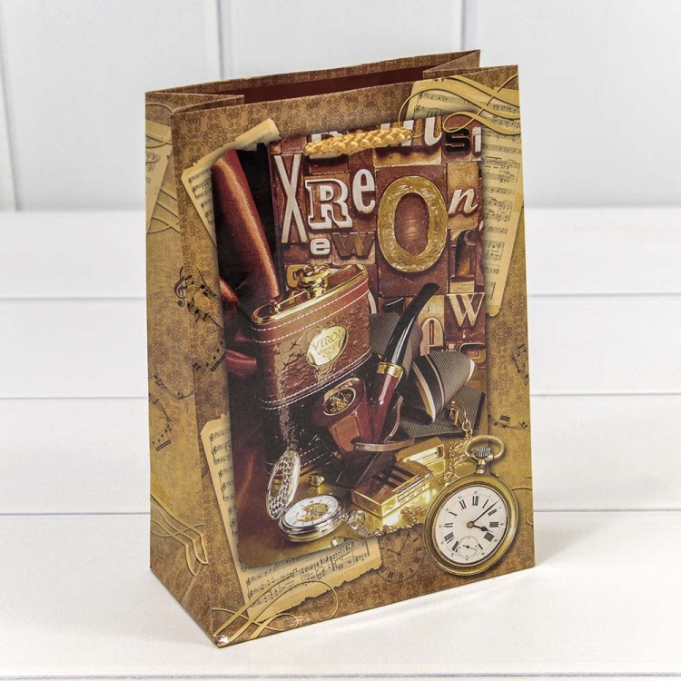 00044G Пакет подарочный "Мужской" глянцевый (микс) 14*20*7 157г 1/20 1/600