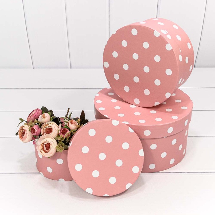 7212247/984 Коробки Круглые Набор 1/3 21*11,5 "Горох" Розовый 1/18