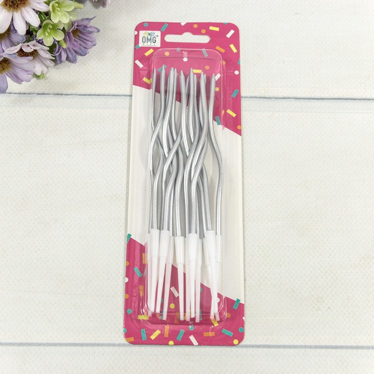 20010-27/15 Свечи для торта набор (12 шт.) 13см "Спираль" Серебряный 1/12 1/240