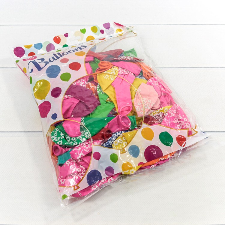 16500/4 Шарики воздушные из латекса с рисунком 12"/30см (100 шт.) 2,8г (микс 4) 1/60