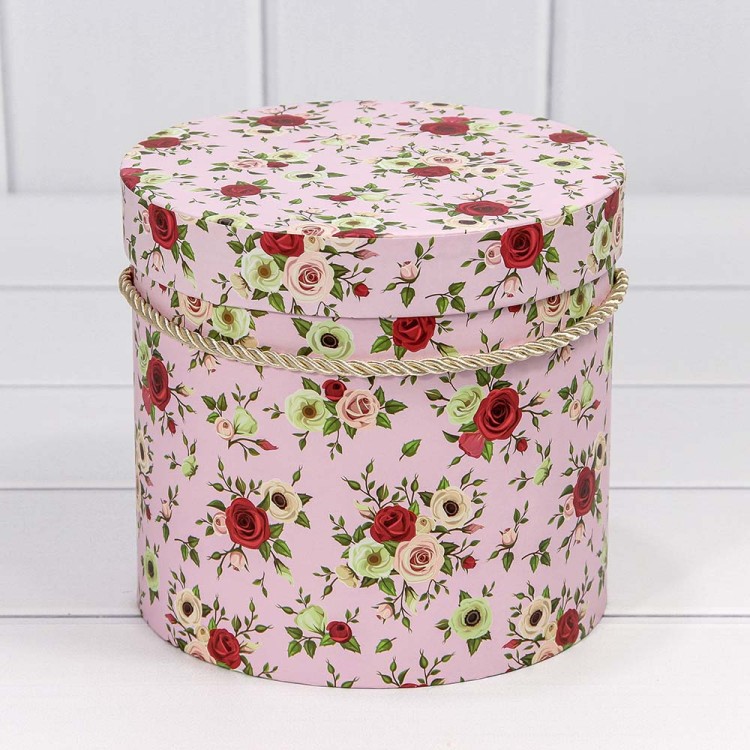 7201450/4 Коробки Цилиндр Набор 1/3 18*17 "Цветы на светло-розовом фоне" 1/36