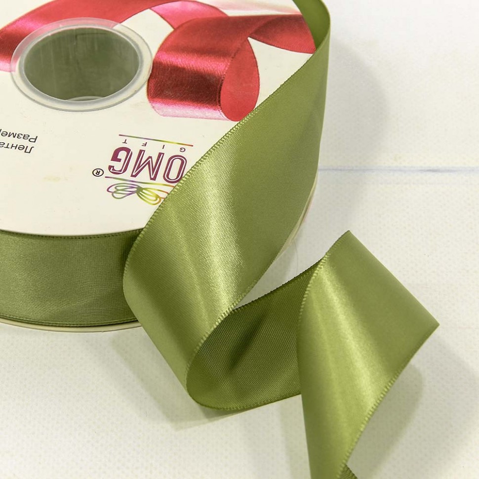 556-38/567 Лента Атласная Полиэстер класс А 3,8см*100ярд Бледно-оливковый 1/9 1/36 