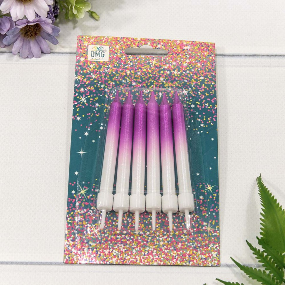 20010-60/2 Свечи для торта набор (6 шт.) 8см "Градиент" Розовый 1/24 1/288