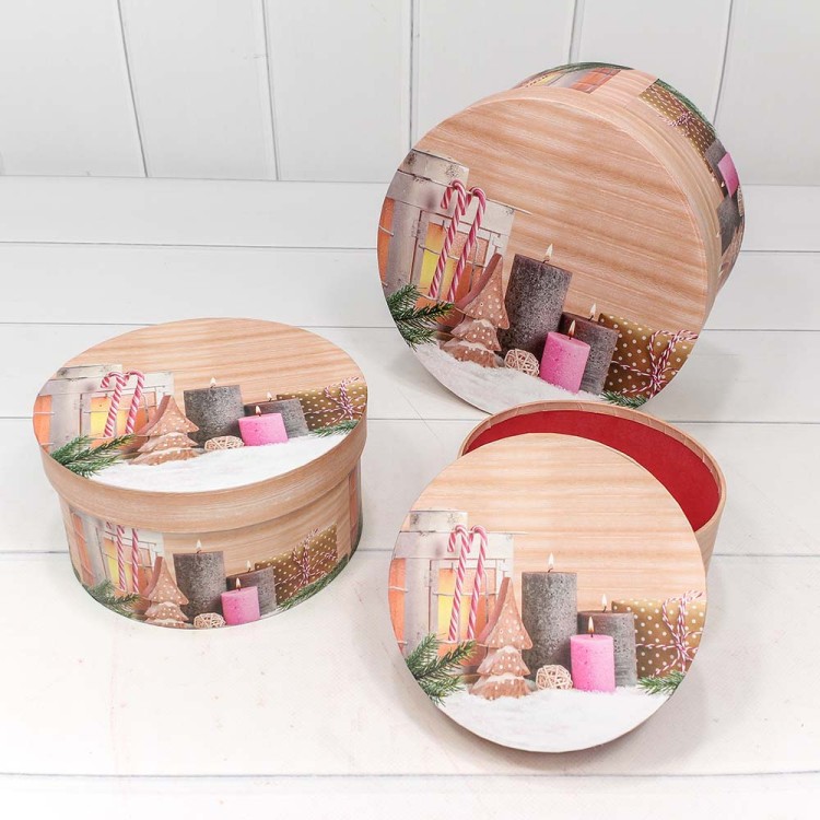 7302247/1678 Набор коробок 1/3 круглый 21*11,5 см Новогодний огонёк 1/30